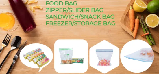 Bolso plástico del bocadillo del bolso del bocado del bolso del congelador del bolso del almacenamiento de la comida del bolso Ziplock del acondicionamiento de los alimentos del FDA