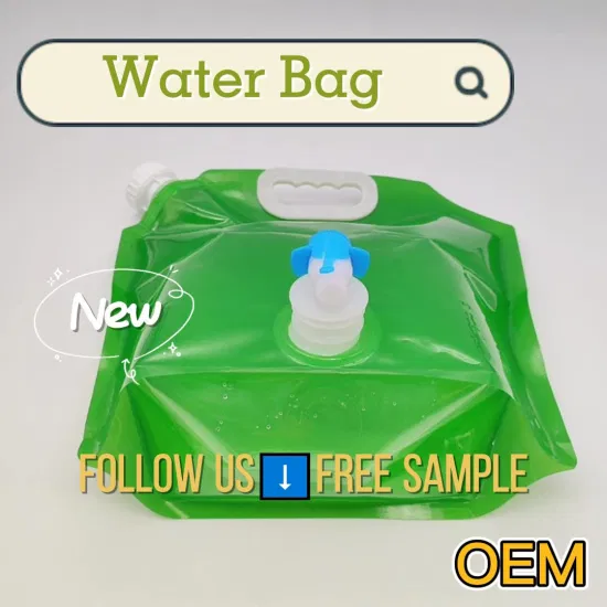 Sin BPA 1L5l 10L Logotipo personalizado Claro Camping al aire libre Senderismo Mango portátil Bolsa de pico Envases de plástico Bolsa de almacenamiento de agua plegable con válvula de mariposa