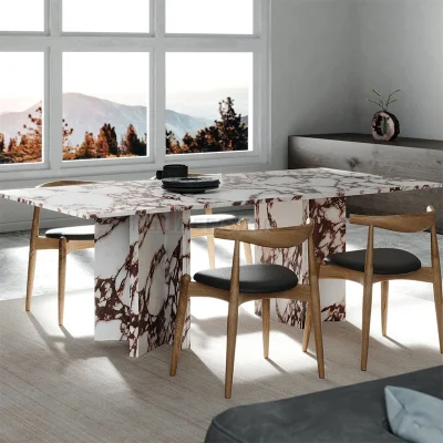 Newstar, muebles minimalistas de lujo para el hogar, mesa de comedor de mármol, mesa de restaurante, mesa de comedor dorada Calacatta